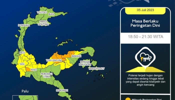 Sejumlah Kecamatan di Banggai Berpotensi Hujan Lebat