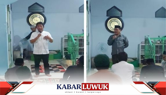 Pjs.Bupati Bangkep, Ihsan Basir dan Kepala Kantor Agama Kabupaten Bangkep,Drs. H. Suardi Kandjae saat memberikan Ceramah sholat Subuh bersama di Mesjid AT-Taqwa Desa Bongganan.