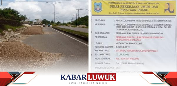 Warga Kabupaten Salakan mengeluhkan material pasir yang mengganggu lalu lintas di ruas jalan Kompleks Perkantoran Salakan