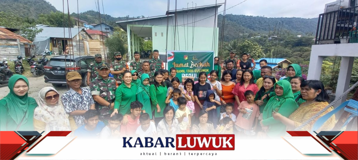 Danramil 1308-01/Luwuk beserta seluruh anggota Koramil 1308-01/Luwuk dan Anggota Persit Ranting 02 Luwuk menggelar acara Jum'at Berkah yang menghadirkan bantuan sembako dan nasi kotak bagi anak-anak panti asuhan