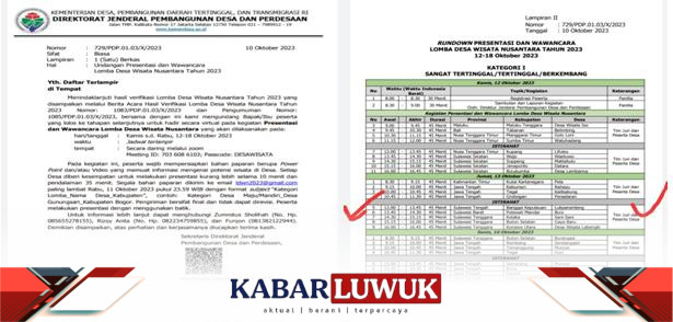 Desa Lukpanenteng Bangkep, wakili Sulawesi tengah Pada Lomba Promosi Desa wisata Nusantara 2023.