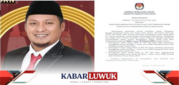 Ketua Bawaslu Bangkep, Muslim Abd. Muin S.Kom,MM saat memberi keterangan terkait rekomendasi PSU