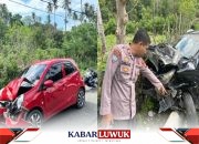 Tabrakan Maut, Dua Mobil Ringsek di Desa Huhak, Kecamatan Pagimana