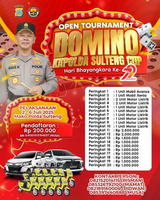 Domino Kapolda Sulteng Cup Hari Bhayangkara Ke-79, Perebutkan 2 Mobil MPV