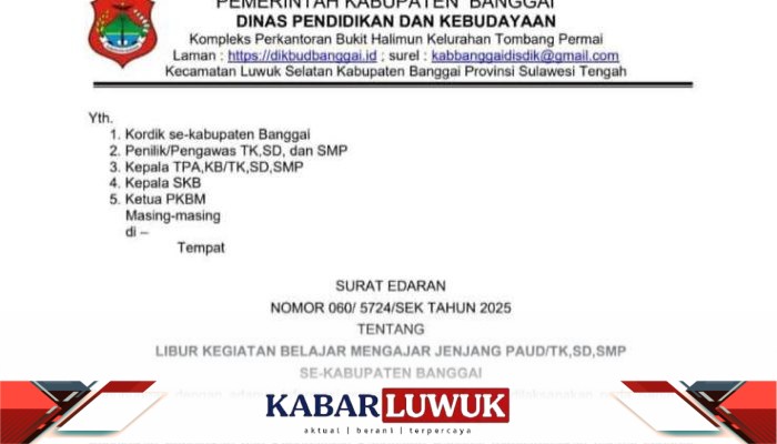 Pemkab Banggai Liburkan Sekolah PAUD hingga SMP pada 1 September 2025