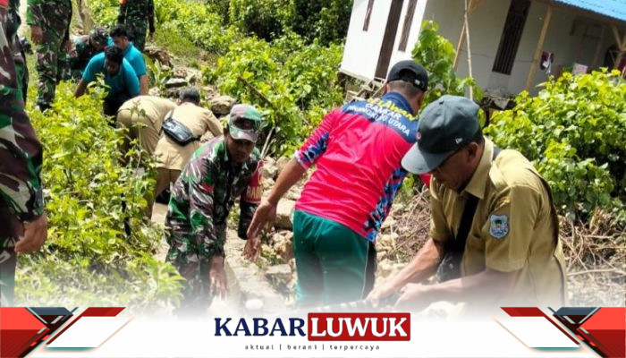 Koramil Salakan Gelar Karya Bakti Pasca Banjir di Desa Lalong Bangkep