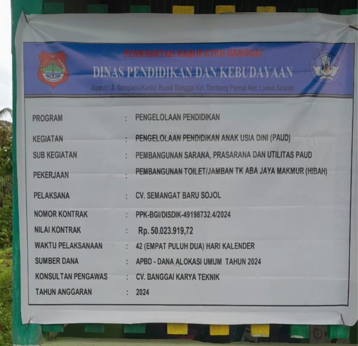 Proyek Jamban TK ABA Desa Jaya Makmur Nuhon Mandek, APH Mesti Turun Tangan