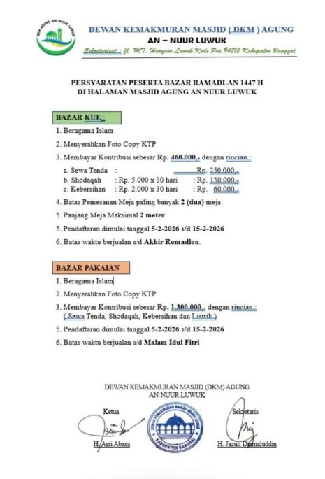 DKM Masjid Agung An Nuur Luwuk Buka Bazar Ramadhan di Areal Masjid Teluk Lalong