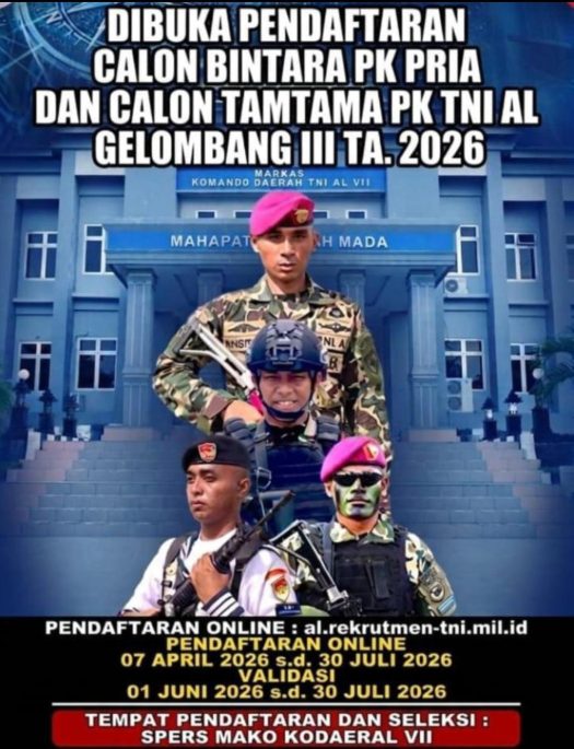 Pendaftaran Bintara TNI AL 2026 Gelombang III Dibuka hingga Juli