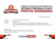 Lembaga Advokasi Hukum DPP Gerindra Surati DPRD dan KPU Banggai, Segera Proses PAW Hari Sapto Adji
