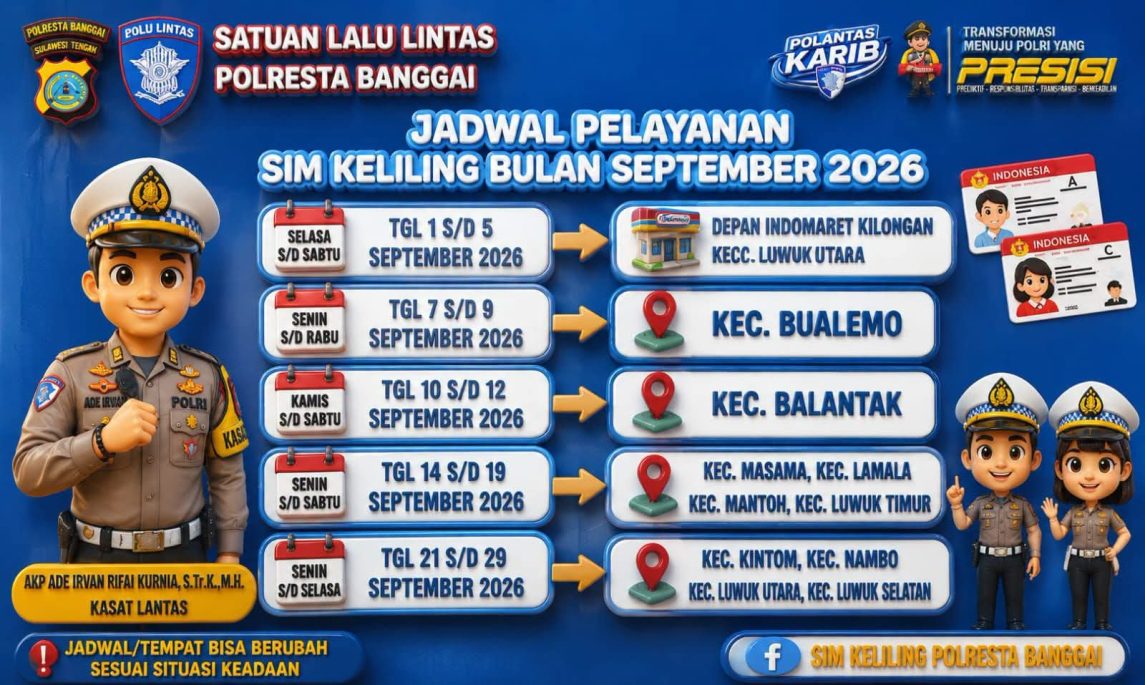 Simak, Ini Jadwal SIM Keliling Polresta Banggai September 2026